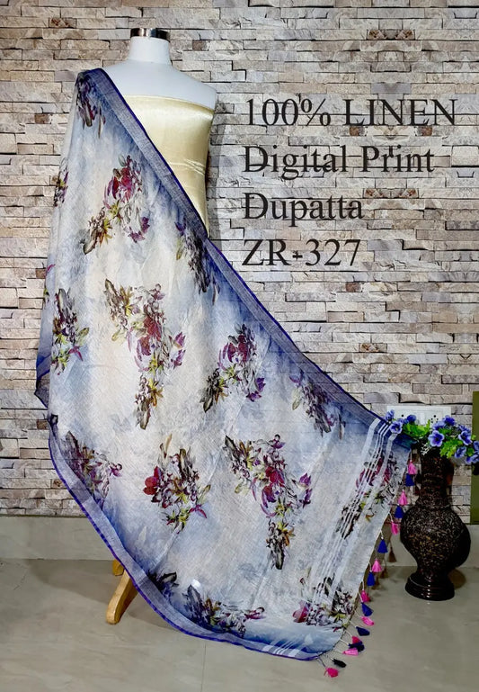 LINEN DUPATTA: Floral Digital Print Linen by Linen Dupatta with Long Tassels | KIHUMS Dupatta kihums clothing