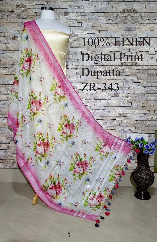 LINEN DUPATTA: Floral Digital Print Linen by Linen Dupatta with Long Tassels | KIHUMS Dupatta kihums clothing