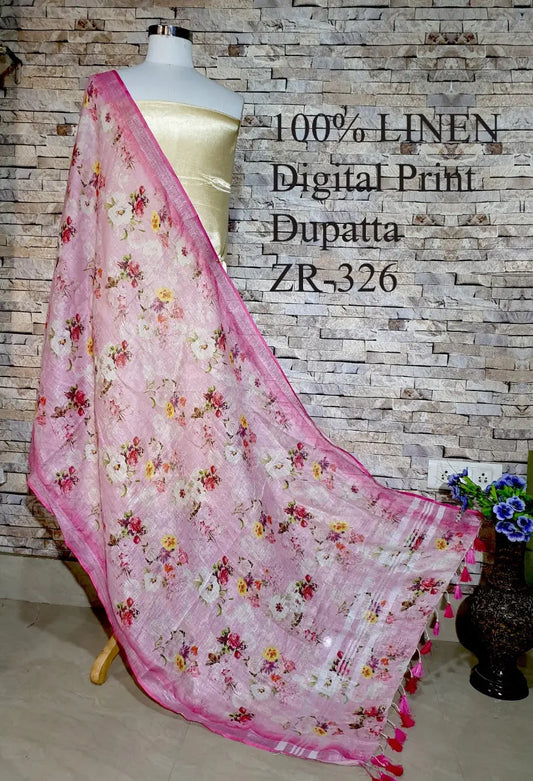 LINEN DUPATTA: Floral Digital Print Linen by Linen Dupatta with Long Tassels | KIHUMS Dupatta kihums clothing