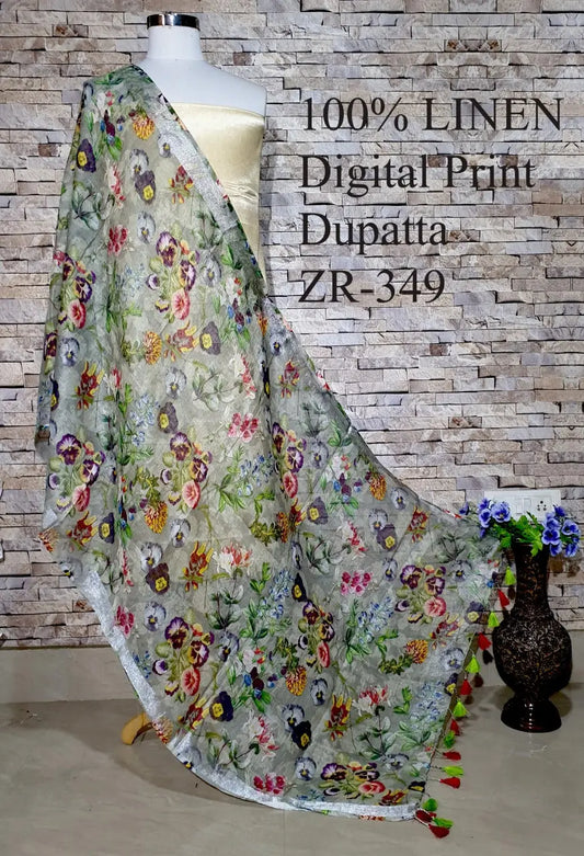 LINEN DUPATTA: Floral Digital Print Linen by Linen Dupatta with Long Tassels | KIHUMS Dupatta kihums clothing