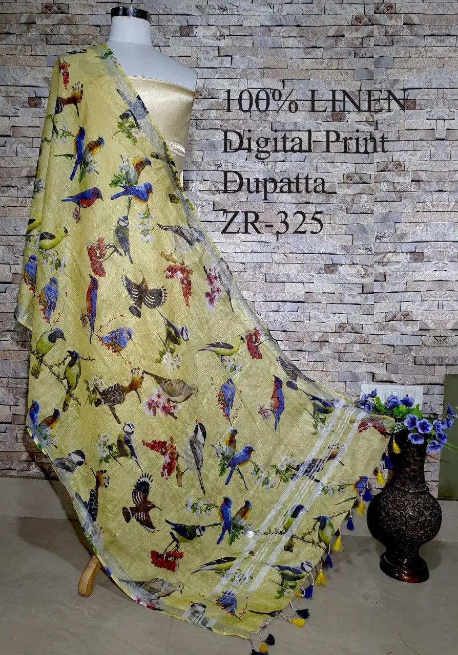 LINEN DUPATTA: Floral Digital Print Linen by Linen Dupatta with Long Tassels | KIHUMS Dupatta