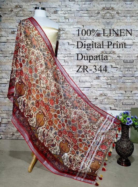 LINEN DUPATTA: Floral Digital Print Linen by Linen Dupatta with Long Tassels | KIHUMS Dupatta kihums clothing