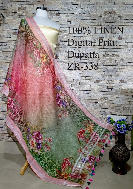 LINEN DUPATTA: Floral Digital Print Linen by Linen Dupatta with Long Tassels | KIHUMS Dupatta kihums clothing