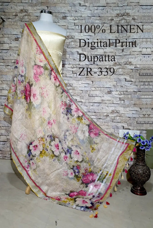 LINEN DUPATTA: Floral Digital Print Linen by Linen Dupatta with Long Tassels | KIHUMS Dupatta kihums clothing