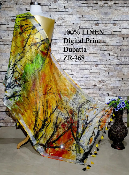 LINEN DUPATTA: Floral Digital Print Linen by Linen Dupatta with Long Tassels | KIHUMS Dupatta kihums clothing