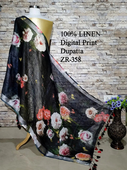 LINEN DUPATTA: Floral Digital Print Linen by Linen Dupatta with Long Tassels | KIHUMS Dupatta kihums clothing