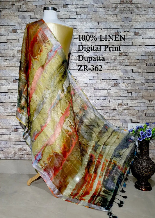 LINEN DUPATTA: Floral Digital Print Linen by Linen Dupatta with Long Tassels | KIHUMS Dupatta kihums clothing