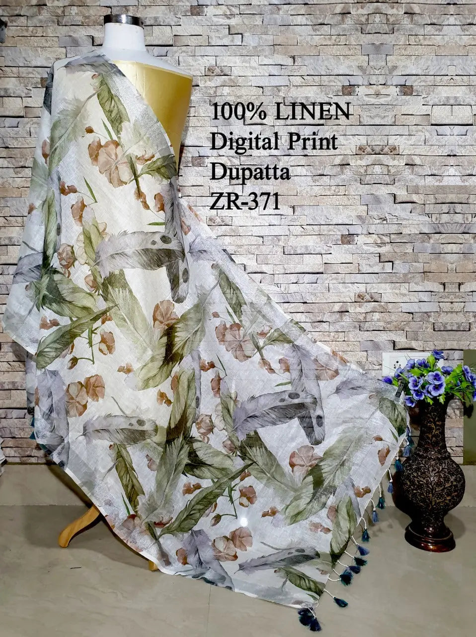 LINEN DUPATTA: Floral Digital Print Linen by Linen Dupatta with Long Tassels | KIHUMS Dupatta kihums clothing