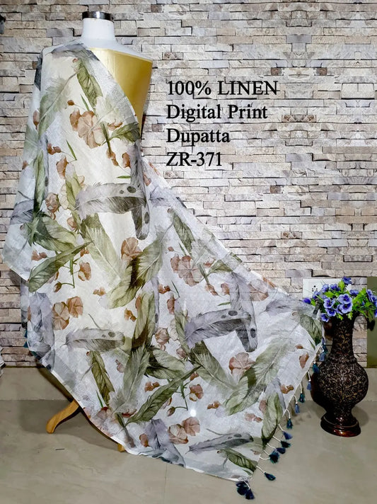 LINEN DUPATTA: Floral Digital Print Linen by Linen Dupatta with Long Tassels | KIHUMS Dupatta kihums clothing