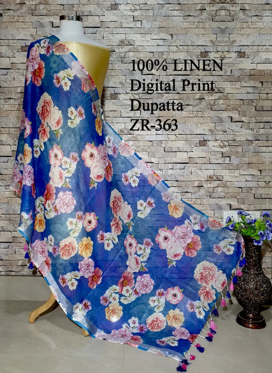 LINEN DUPATTA: Floral Digital Print Linen by Linen Dupatta with Long Tassels | KIHUMS Dupatta kihums clothing