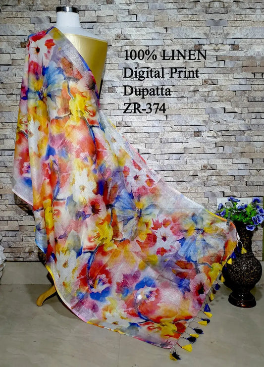 LINEN DUPATTA: Floral Digital Print Linen by Linen Dupatta with Long Tassels | KIHUMS Dupatta kihums clothing
