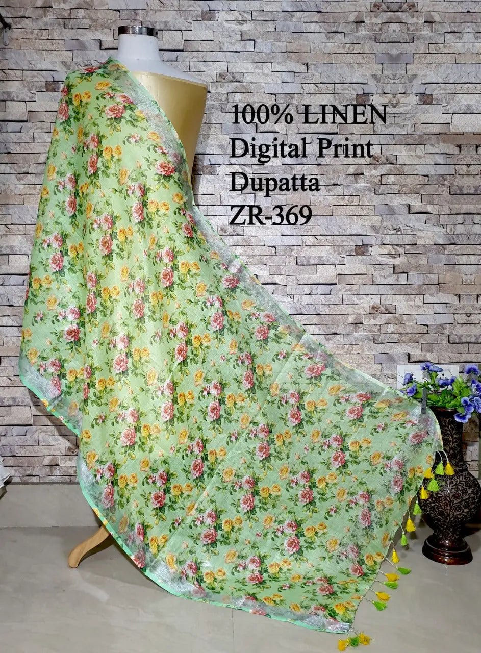 LINEN DUPATTA: Floral Digital Print Linen by Linen Dupatta with Long Tassels | KIHUMS Dupatta kihums clothing
