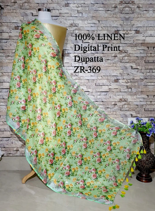 LINEN DUPATTA: Floral Digital Print Linen by Linen Dupatta with Long Tassels | KIHUMS Dupatta kihums clothing