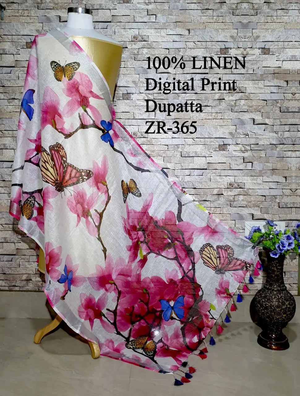 LINEN DUPATTA: Floral Digital Print Linen by Linen Dupatta with Long Tassels | KIHUMS Dupatta kihums clothing