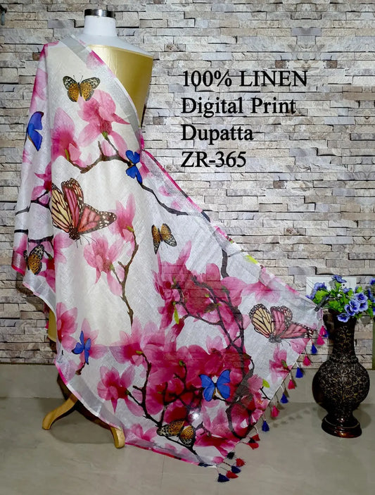LINEN DUPATTA: Floral Digital Print Linen by Linen Dupatta with Long Tassels | KIHUMS Dupatta kihums clothing