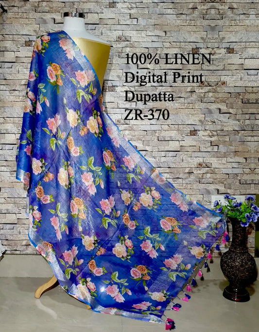 LINEN DUPATTA: Floral Digital Print Linen by Linen Dupatta with Long Tassels | KIHUMS Dupatta kihums clothing