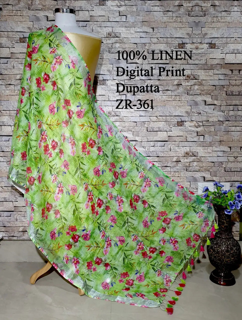 LINEN DUPATTA: Floral Digital Print Linen by Linen Dupatta with Long Tassels | KIHUMS Dupatta