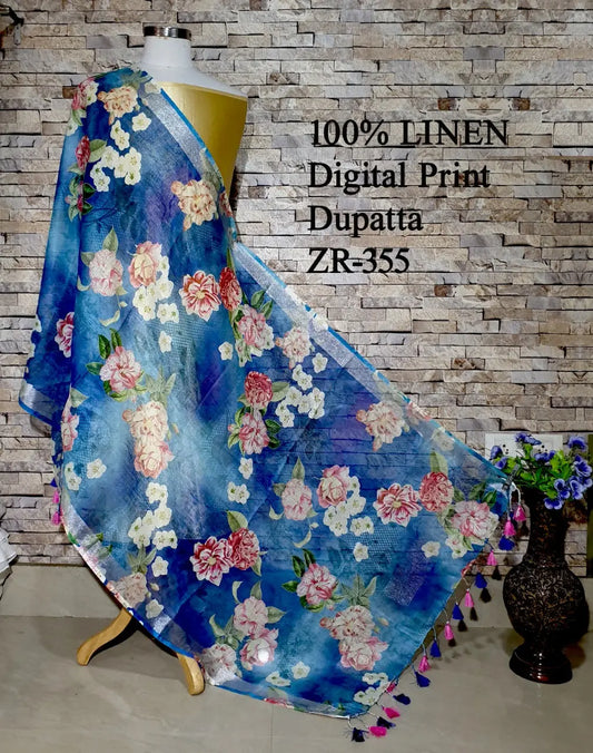 LINEN DUPATTA: Floral Digital Print Linen by Linen Dupatta with Long Tassels | KIHUMS Dupatta kihums clothing