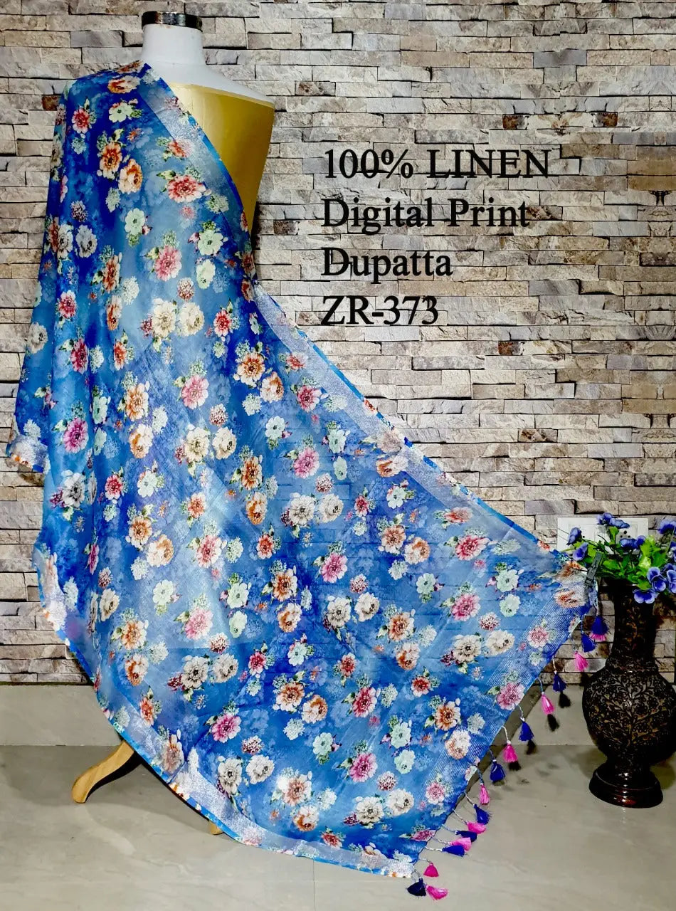LINEN DUPATTA: Floral Digital Print Linen by Linen Dupatta with Long Tassels | KIHUMS Dupatta