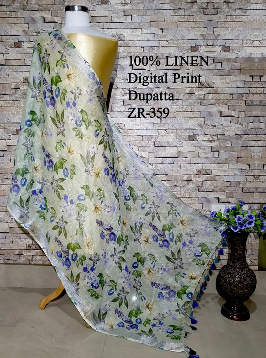 LINEN DUPATTA: Floral Digital Print Linen by Linen Dupatta with Long Tassels | KIHUMS Dupatta kihums clothing