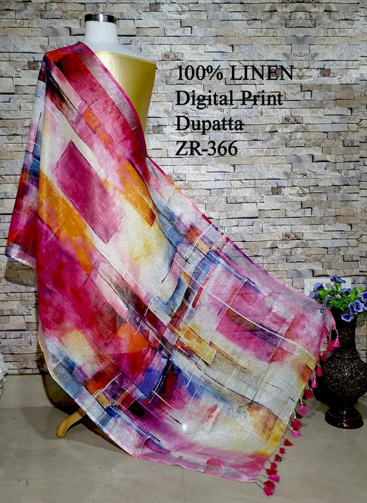 LINEN DUPATTA: Floral Digital Print Linen by Linen Dupatta with Long Tassels | KIHUMS Dupatta kihums clothing
