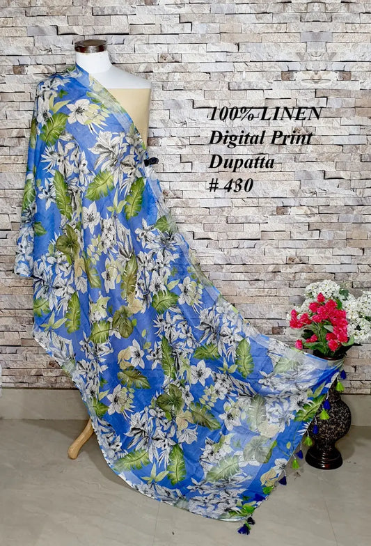 LINEN DUPATTA: Floral Digital Print Linen by Linen Dupatta with Long Tassels | KIHUMS Dupatta kihums clothing