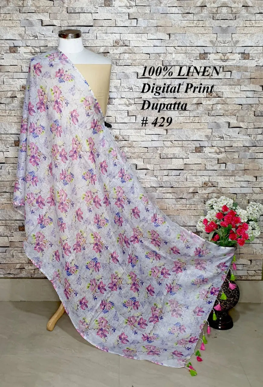 LINEN DUPATTA: Floral Digital Print Linen by Linen Dupatta with Long Tassels | KIHUMS Dupatta kihums clothing