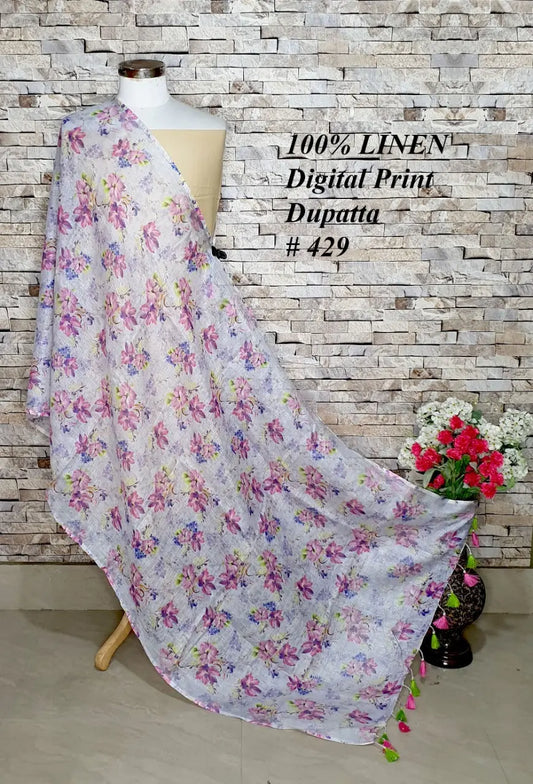 LINEN DUPATTA: Floral Digital Print Linen by Linen Dupatta with Long Tassels | KIHUMS Dupatta kihums clothing