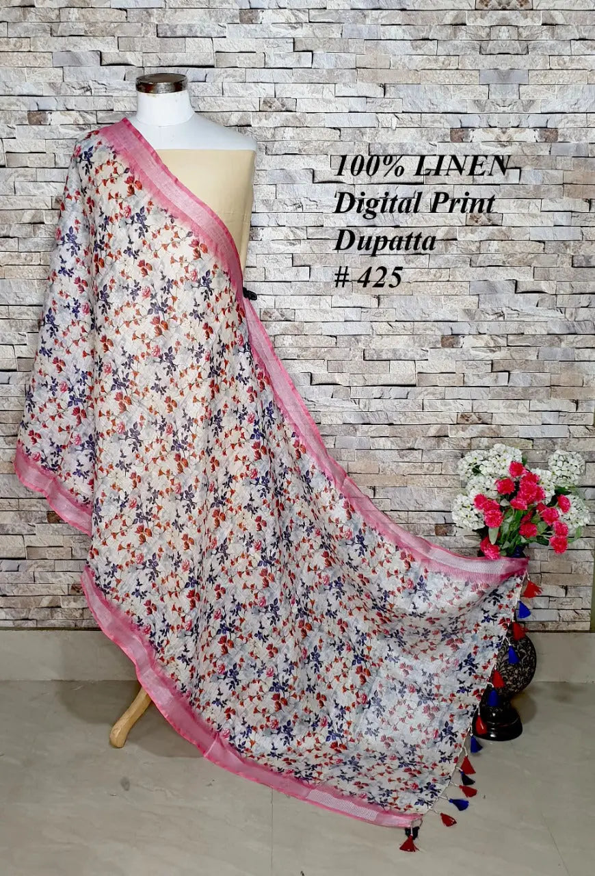 LINEN DUPATTA: Floral Digital Print Linen by Linen Dupatta with Long Tassels | KIHUMS Dupatta kihums clothing