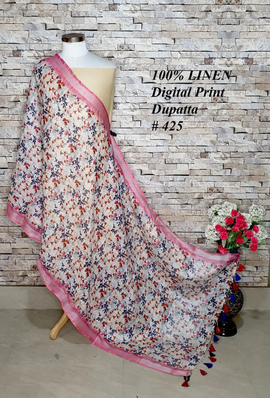 LINEN DUPATTA: Floral Digital Print Linen by Linen Dupatta with Long Tassels | KIHUMS Dupatta kihums clothing