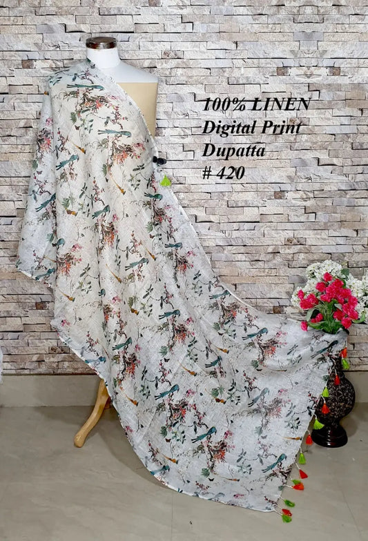 LINEN DUPATTA: Floral Digital Print Linen by Linen Dupatta with Long Tassels | KIHUMS Dupatta kihums clothing