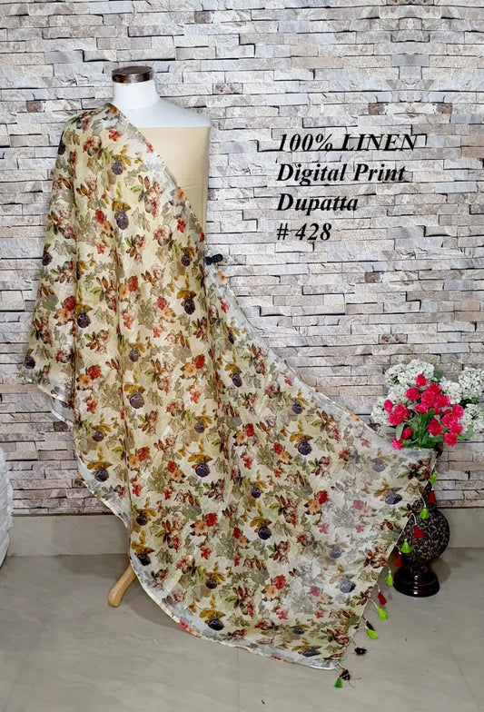LINEN DUPATTA: Floral Digital Print Linen by Linen Dupatta with Long Tassels | KIHUMS Dupatta kihums clothing