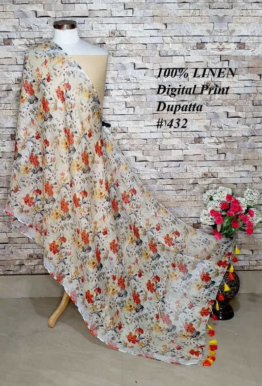 LINEN DUPATTA: Floral Digital Print Linen by Linen Dupatta with Long Tassels | KIHUMS Dupatta kihums clothing