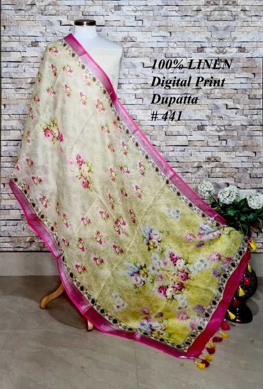 LINEN DUPATTA: Floral Digital Print Linen by Linen Dupatta with Long Tassels | KIHUMS Dupatta kihums clothing