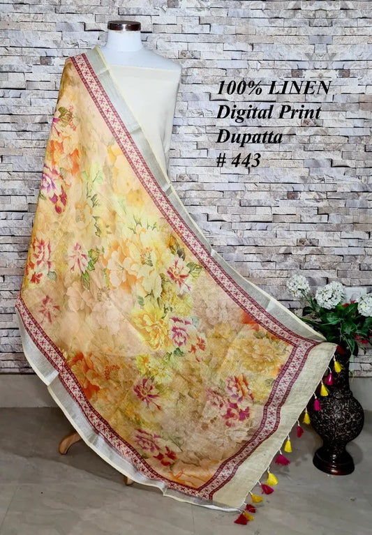LINEN DUPATTA: Floral Digital Print Linen by Linen Dupatta with Long Tassels | KIHUMS Dupatta kihums clothing