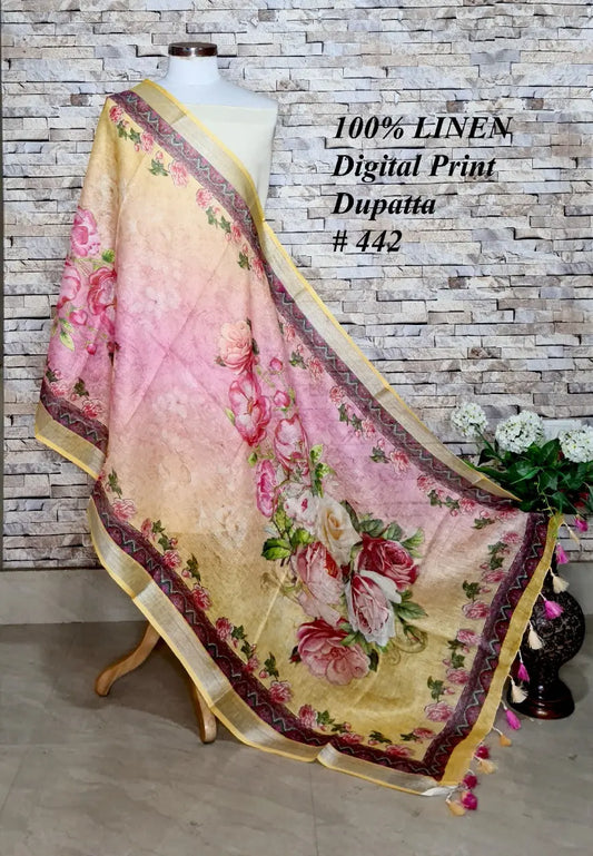 LINEN DUPATTA: Floral Digital Print Linen by Linen Dupatta with Long Tassels | KIHUMS Dupatta kihums clothing
