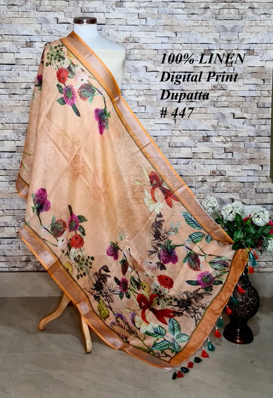 LINEN DUPATTA: Floral Digital Print Linen by Linen Dupatta with Long Tassels | KIHUMS Dupatta kihums clothing