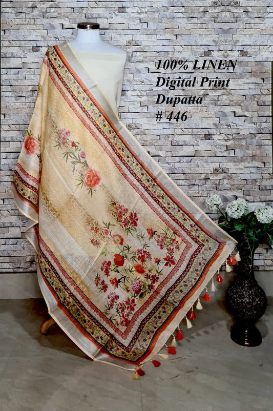 LINEN DUPATTA: Floral Digital Print Linen by Linen Dupatta with Long Tassels | KIHUMS Dupatta kihums clothing