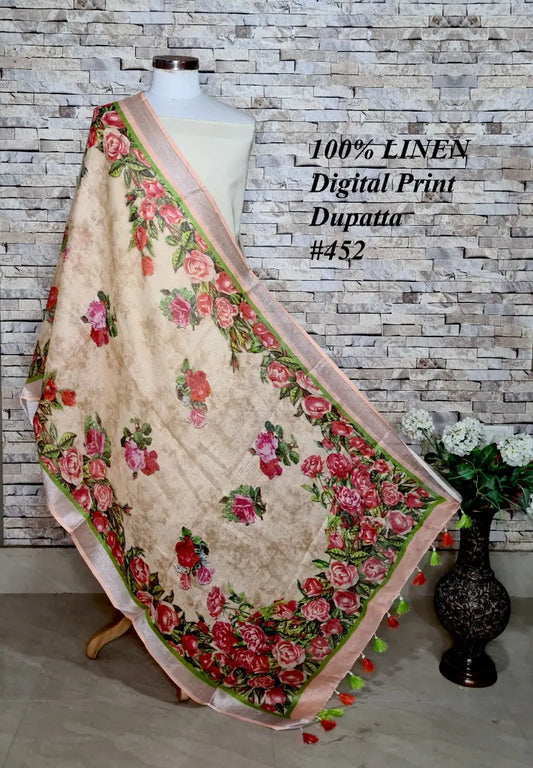 LINEN DUPATTA: Floral Digital Print Linen by Linen Dupatta with Long Tassels | KIHUMS Dupatta kihums clothing