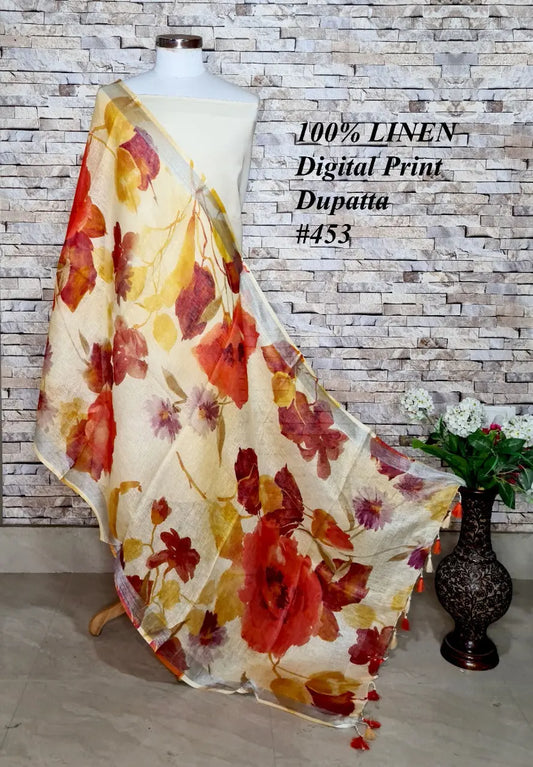 LINEN DUPATTA: Floral Digital Print Linen by Linen Dupatta with Long Tassels | KIHUMS Dupatta kihums clothing