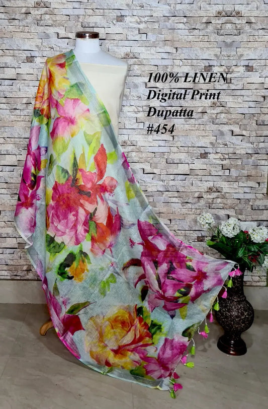 LINEN DUPATTA: Floral Digital Print Linen by Linen Dupatta with Long Tassels | KIHUMS Dupatta kihums clothing