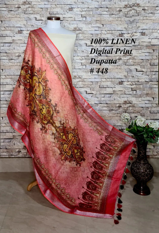 LINEN DUPATTA: Floral Digital Print Linen by Linen Dupatta with Long Tassels | KIHUMS Dupatta kihums clothing