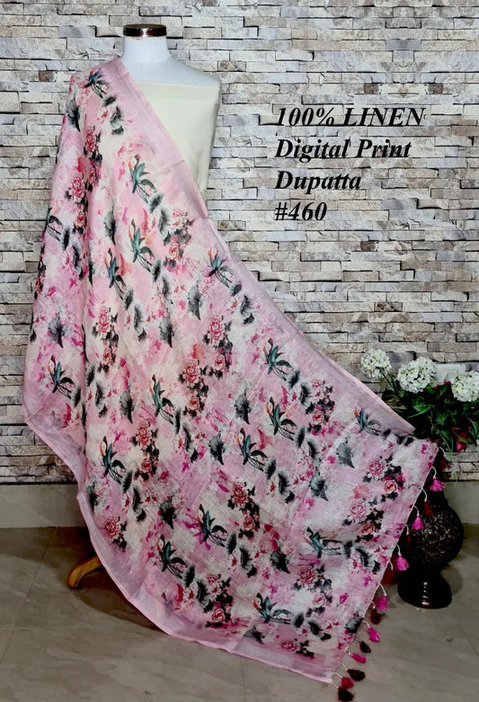 LINEN DUPATTA: Floral Digital Print Linen by Linen Dupatta with Long Tassels | KIHUMS Dupatta kihums clothing
