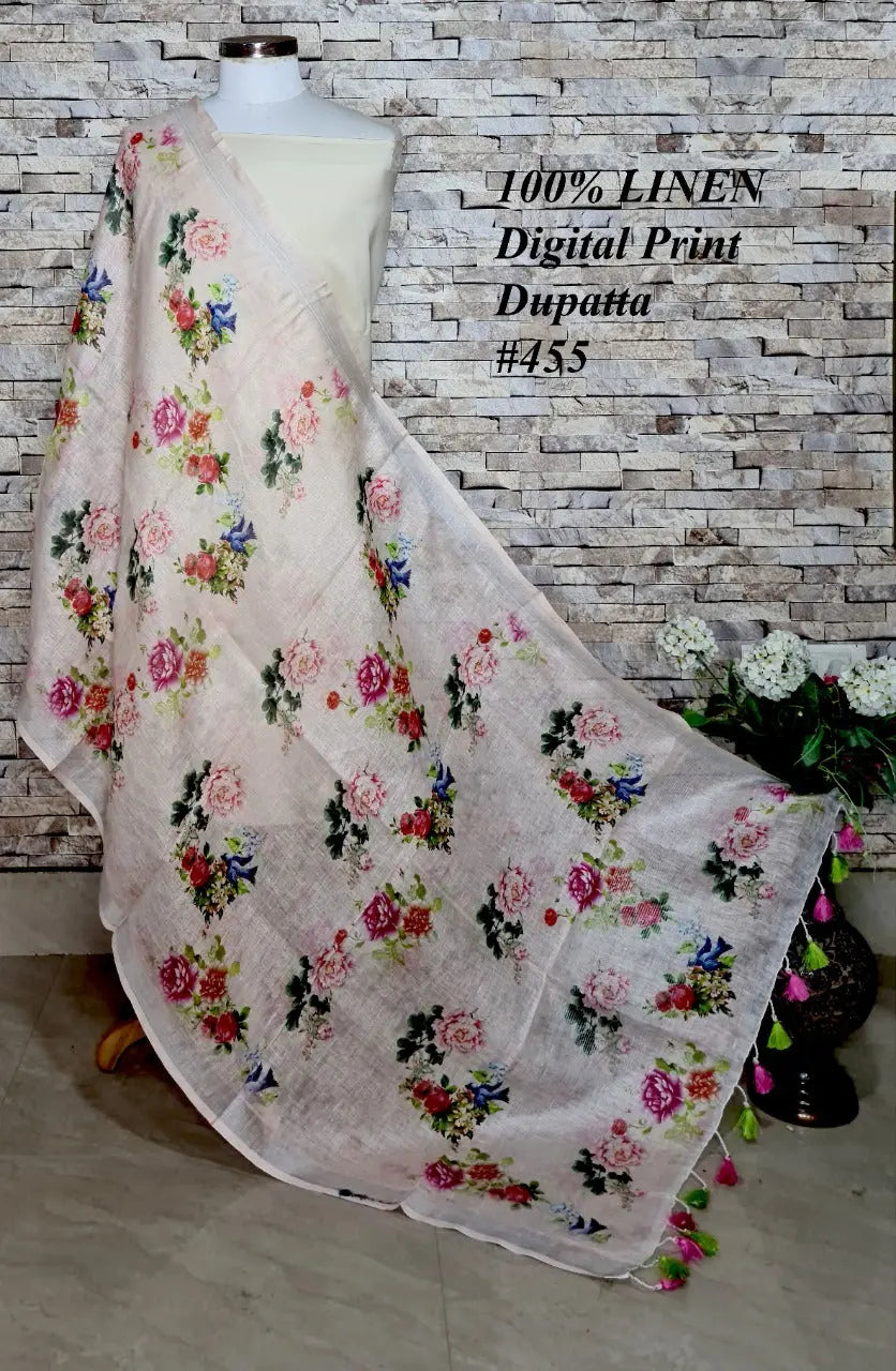 LINEN DUPATTA: Floral Digital Print Linen by Linen Dupatta with Long Tassels | KIHUMS Dupatta kihums clothing