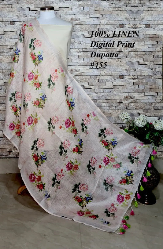 LINEN DUPATTA: Floral Digital Print Linen by Linen Dupatta with Long Tassels | KIHUMS Dupatta kihums clothing