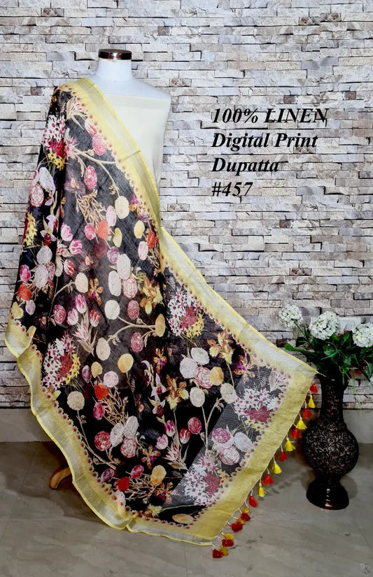 LINEN DUPATTA: Floral Digital Print Linen by Linen Dupatta with Long Tassels | KIHUMS Dupatta kihums clothing
