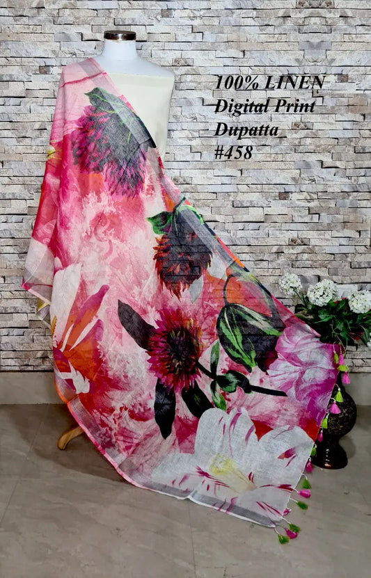 LINEN DUPATTA: Floral Digital Print Linen by Linen Dupatta with Long Tassels | KIHUMS Dupatta kihums clothing