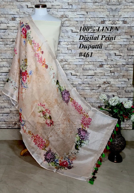 LINEN DUPATTA: Floral Digital Print Linen by Linen Dupatta with Long Tassels | KIHUMS Dupatta kihums clothing