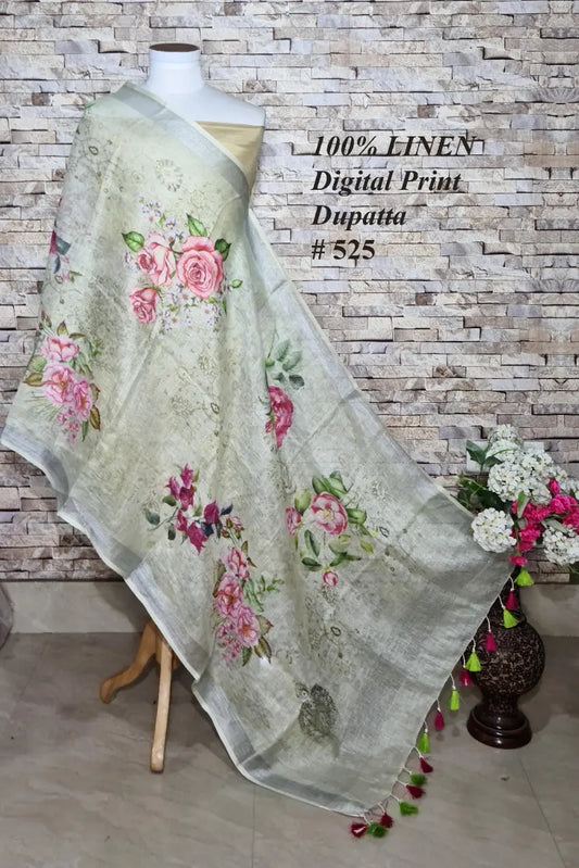 LINEN DUPATTA: Floral Digital Print Linen by Linen Dupatta with Long Tassels | KIHUMS Dupatta kihums clothing