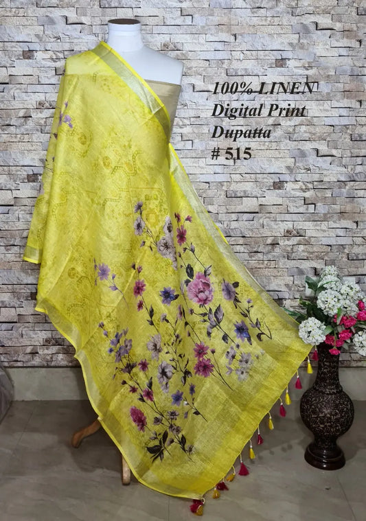 LINEN DUPATTA: Floral Digital Print Linen by Linen Dupatta with Long Tassels | KIHUMS Dupatta kihums clothing